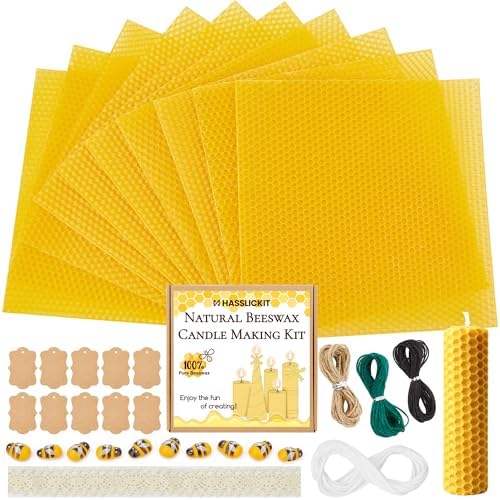 HASSLICKIT Natural Beeswax Candle Making Kit for Beginners-12 Beeswax Sheets for Candle Making Rolling DIY Kits (Natural Yellow Color, 8 x 8 inch) by HASSLICKIT