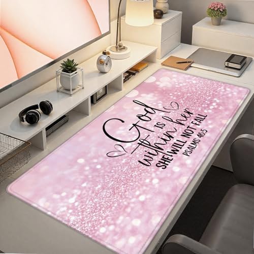 Pink Christian Mouse Pad 31.5x15.7inch, God is Within Her She Will Not Fall Bible Verse Mouse Pad for Wireless Mouse Computers Laptop Desk Accessories, Christian Gifts for Women - Image 7