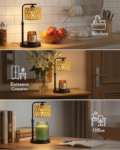 Candle Warmer Lamp, Timer Dimmable Candle Lamp, Adjustable Height and Brightness Candle Warmer, Boho Rattan Lampshade and 2 Bulbs, Suitable for Home Decor, Birthday Gifts for Women Mom (Black) - Image 6