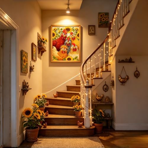 Diamond Painting Kit for Adults,Chicken Sunflower Diamond Art Kits 12x16In - Image 4