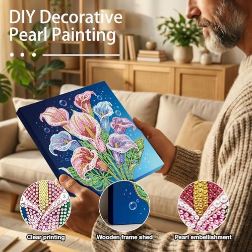 Xylzzuit Pearl Painting Kit with Frame All Inclusive 9.84x9.84IN DIY Gemstone Diamond Art Craft Supplies for Adults Beginners Craft Lovers Living Room Wall Desktop Decor Gift (Flower) - Image 7