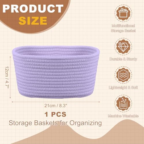 uxcell Small Woven Basket, 8.3x5.9x4.7 Inch Rectangular Rope Basket Decorative Gift Chest Box Cute Mini Woven Storage for Organizing Shelf Storage Bedroom Home Decor, Purple - Image 2