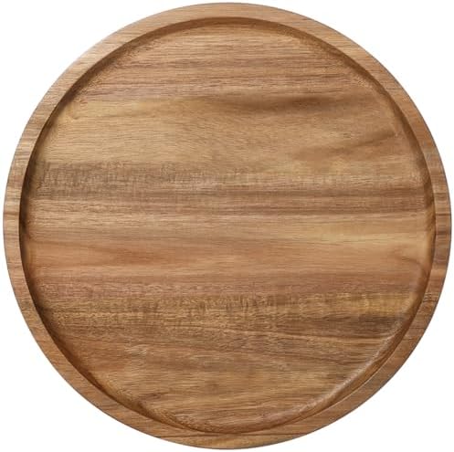 Round Wooden Serving Tray, 13.8 Inch Acacia Decorative Tray by Aoravvik