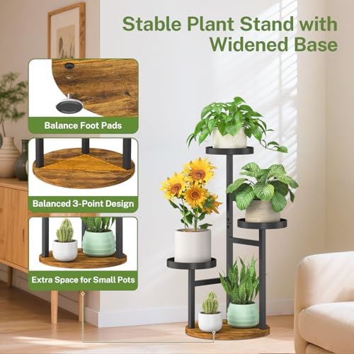 iDavosic.ly 3 Tier Plant Stand Indoor, Corner Tiered Holder Shelf, Brown - Image 3