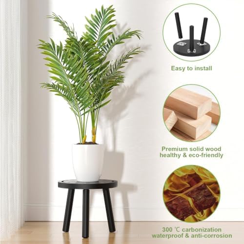 Wood Plant Stands Indoor, 16.7" Tall Plant Stand Outdoor Mid-Century Plant Stool, Single Plant Table Modern Small Round Side/End Table for Living Room, Balcony, Office (Brown) - Image 4