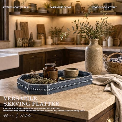 EOSAHR Pine Wood Decorative Tray: Serving Tray for Rustic Room Decor, Blue - Image 3