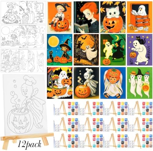 Zhanmai 72 Pcs 12 Sets Sip and Paint Kit Pre Drawn Canvas for Painting 8" x 10" Paint Party Canvas Painting Pre Printed Canvases for Party Favor DIY Adult's Date Night (Whimsical Style) by Zhanmai