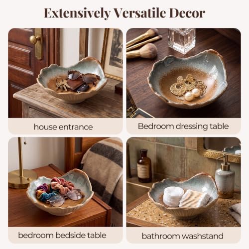6" Ceramic Decorative Bowl Irregular Rim Key Tray, Amber Brown - Image 2