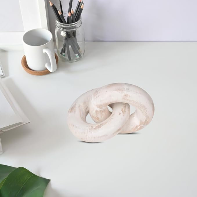 Homebia Designs Decorative Wooden Knot - 7x5.2x3 Inch - White Wash