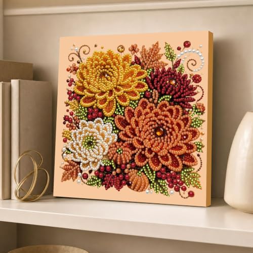 DIY Pearl Painting Kit for Adults, Autumn Dahlias Fall Art with Wood Frame, 20x20cm Self-Adhesive Pearl Diamond Craft, Autumn Wall Decor Gift for Women, Beginners Relaxing Hobby Kit - Image 3