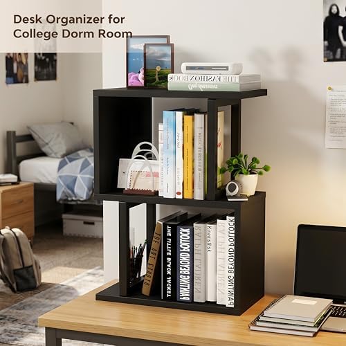 Desk Shelf Organizer, Small Desktop Bookshelf Wood, Black - Image 5