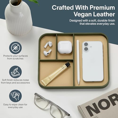 Nordik Leather Valet Tray - Medium EDC Tray - Moss Green 9.5 x 7.9 in - Image 3