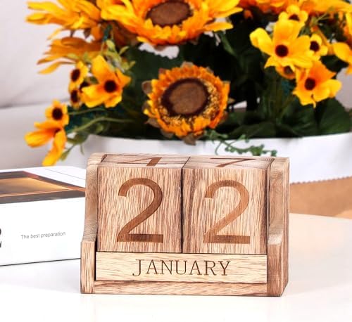 Wooden Perpetual Calendar,Desk Calendar Block,Office Desk Decor Accessories - Image 2