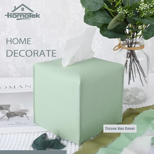 HOMOTEK 2 Pack Tissue Box Cover, Square PU Leather Tissue Holder, Decorative Facial Tissue Cube Paper Organizer Dispenser for Bathroom, Night Stands, Desk, Car 5X5X5'' - Mint Green, Pebble Grain - Image 3