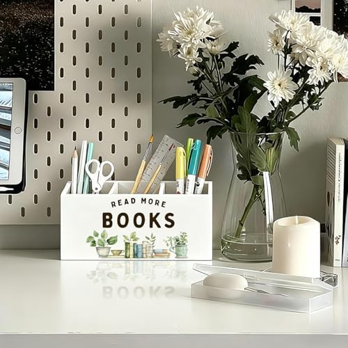 Book Lovers Gifts Pen Holder, Book Reader Gifts Pencil Holder for Desk, Read More Books Wooden Box Sign Decorations for Reading Room Corner Nook Classroom Desk Tabletop - Image 2