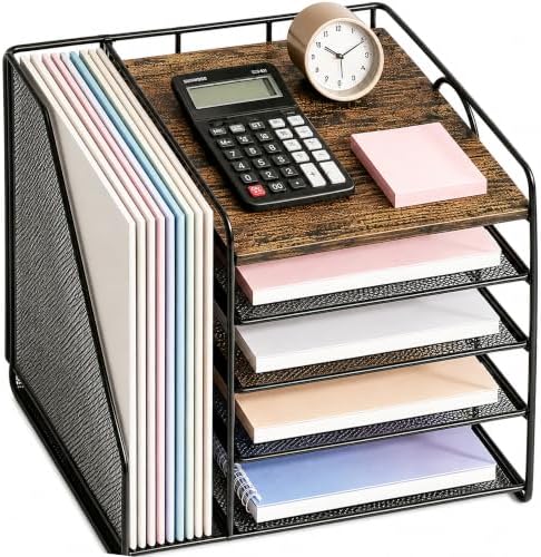 OPNICE Desk Organizer, 5-Tier Paper Organizer Letter Tray, Brown Wood by OPNICE