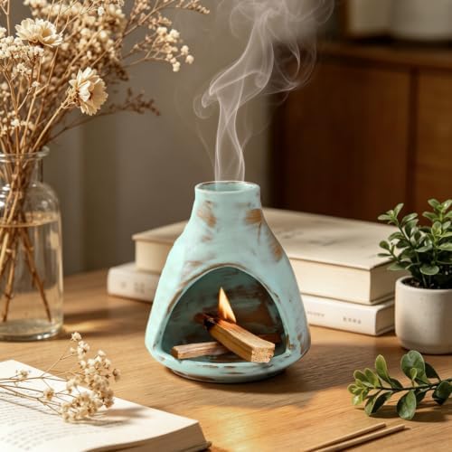 JOYWING Palo Santo Holder Handmade Ceramic Incense Burner for Sage Bundles and Incense Cones Meditation Accessories for Mindfulness Yoga Home Decor Spiritual Gifts(Sky Glaze) - Image 3