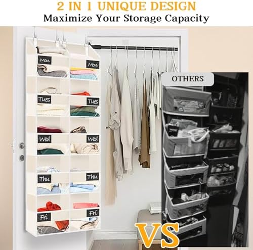 Ofiray-home Over the Door Organizer, 5-Tier Extra Large Storage with 10 Pockets and PVC Label Pouches, 80 lbs Capacity Hanging Closet Organizer, Beige - Image 5