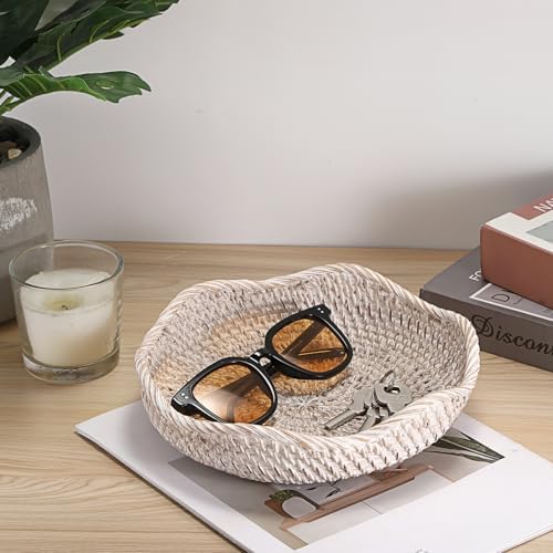 Hipiwe 8.5" Rattan Key Bowl Basket for Entryway Table Wicker Storage Tray - Image 2