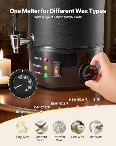 VEVOR 16 Lbs Wax Melter for Candle Making, Fast and Even Heating, with Easy Pour Spout and Temperature Control, Grooved Base for Non-Stick and Smooth Flow, Wax Melting Pot for Making Candles Soaps - Image 6