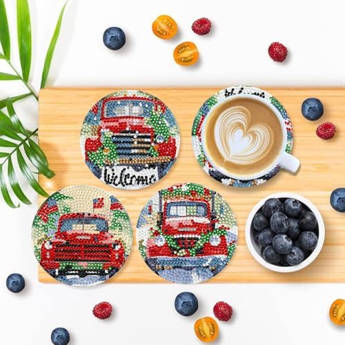 Leatrice 6 Pcs Christmas Truck Diamond Art Coasters Kits for Adults 4 in - Image 6