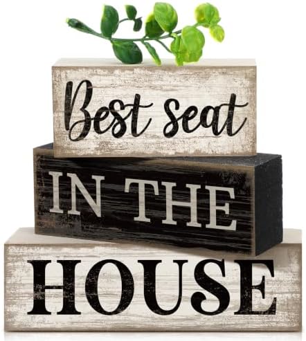 Moucuny 4 Pcs Bathroom Shelf Decor Sign Best Seat In The House Wooden Block by Moucuny