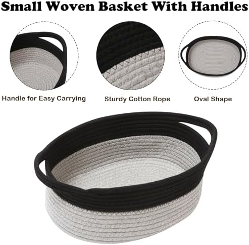Woven Rope Basket - Baby Gift Basket with Bag & Ribbon, Black&Grey - Image 3