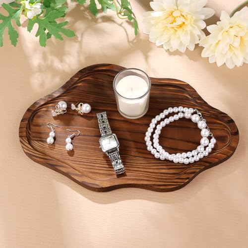 Small Decorative Tray Wood Decorative Serving Tray for Candles Perfume, Cloud Wooden Jewelry Tray Trinket Dish, Wooden Trays for Coffee Table Home Decor - Image 2