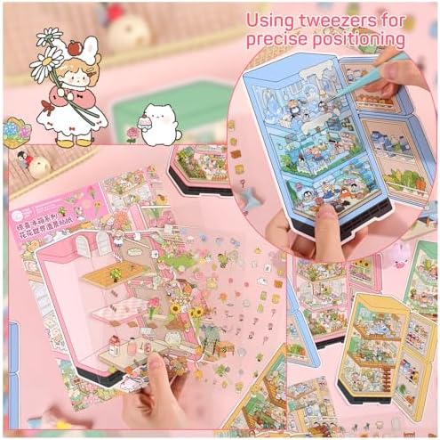 Girls 3D Miniature Scene Stickers,4 Sets Mini Refrigerator DIY House Stickers for Summer Stalls,Colorful World,Underwater World,Warm Home,3D Sticker Scenes for Adult Kids Relief Stress Pass The Time - Image 4