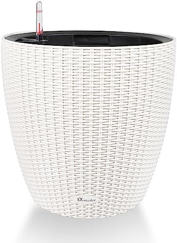 Dexceder 15x14 Self Watering Planter with Wheels (Ivory White Rattan) by Dexceder