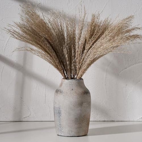 SIDUCAL Ceramic Rustic Farmhouse Vase | 7.2 Inch Pottery Decorative Flower Vase for Home Decor | Whitewashed Terracotta Boho Vase for Table, Living Room, Bathroom Decoration, Shelf Decor, Mantel by SIDUCAL