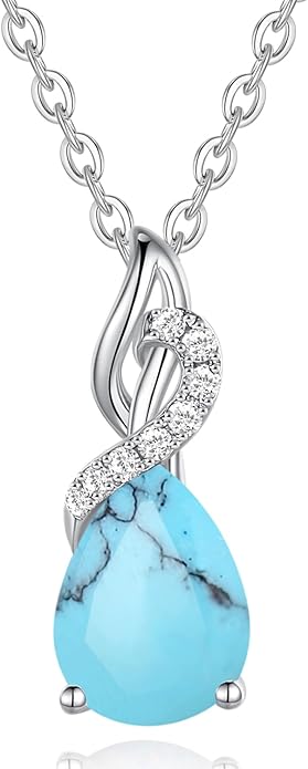 FANCIME 14K Solid White Gold Teardrop Pendant with Diamond Birthstone Necklace