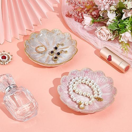 NBEADS 2 Pcs Ceramic Jewelry Tray, Lotus Flower Ring Dish Holder Porcelain Trinket Tray Decorative Trinket Plate for Ring Necklace Bracelet Jewelry Watch Key Gift, Whitesmoke/Pink - Image 4