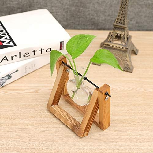 Kingbuy Terrarium with Wooden Stand, Desktop Propagation Station, Air Plant Holder, Metal Swivel Holder for Hydroponics, Home Garden, Wedding Decor - 1 Hearted Vase - Image 4
