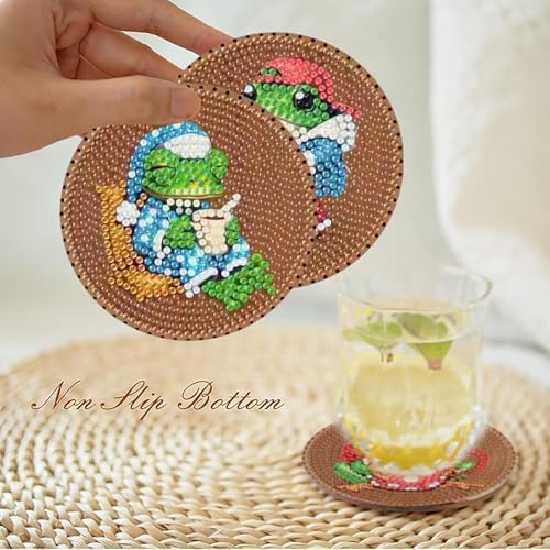 Clendo 8 PCS Coffee Frog Diamond Art Coaster Kits with Holder - Diamond Painting for Adults Beginners - 5D Gem Art Dots Paintings with Cork Pads - Crafts Supplies - Image 4