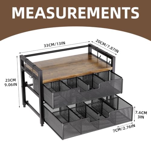 Tea Bag Organizer with 2 Drawers, 3 Tier Tea Bag Holder with Mug 4 Hooks - Image 5