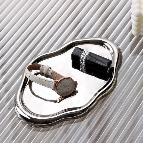 Jewelry Tray Trinket Dish, Trinket Dish Jewelry Dish Trinket Tray for Women Cloud Plate Decorative Tray Trinket Dish Cute Room Decor for Rings Earrings Necklace Organizer (Silver Oval) - Image 5
