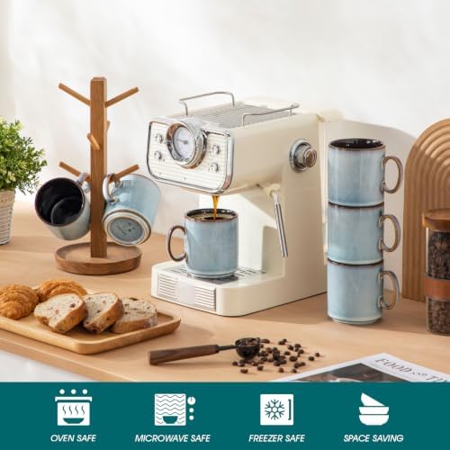 vancasso ONION Ceramic Coffee Mugs Set of 6, 12 Oz Coffee Cups for Latte, Cappuccino & Hot Cocoa, Artisan Modern Style for Coffee Bar, Home & Kitchen, Microwave & Dishwasher Safe, Light Blue Gray - Image 4