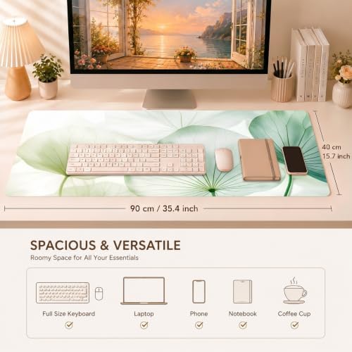 Green Leaf Desk Mat, Botanical XXL Mouse Pad 35.4x15.7in - Image 3