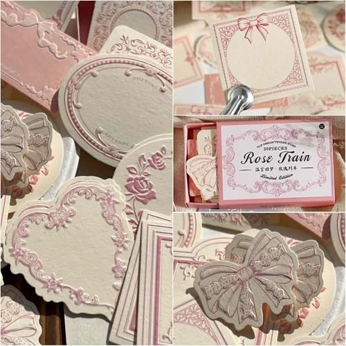 Vintage Embossed Kraft Scrapbook Notebook Paper, Mini Pink Journaling Scrapbooking Supplies Kit Aesthetic Decorative Floral Bow Blank Cards Craft Textured Paper, 30 Sheets Cute Bullet Journal Gifts - Image 2