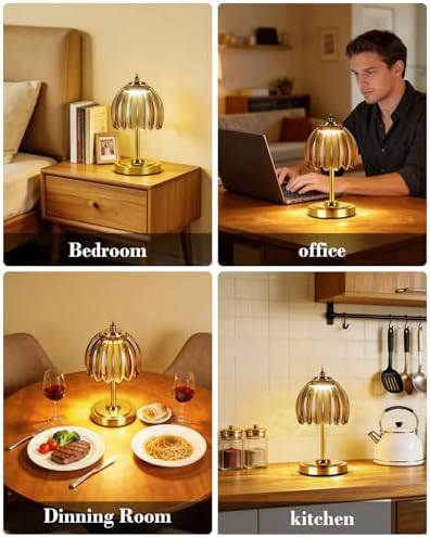 WERFOP Cordless Rechargeable Glass Flower Table Lamp (Amber) - Image 5