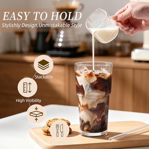 Iced Coffee Cups with Lids: Coffee Bar Accessories - Tumbler Leak Proof for To Go Iced Coffee Cup with Lid 4Pack - 20 oz Glass Cup with Lid and Straws - Thickened Glass Tumbler with Straw and Lid600ml - Image 3