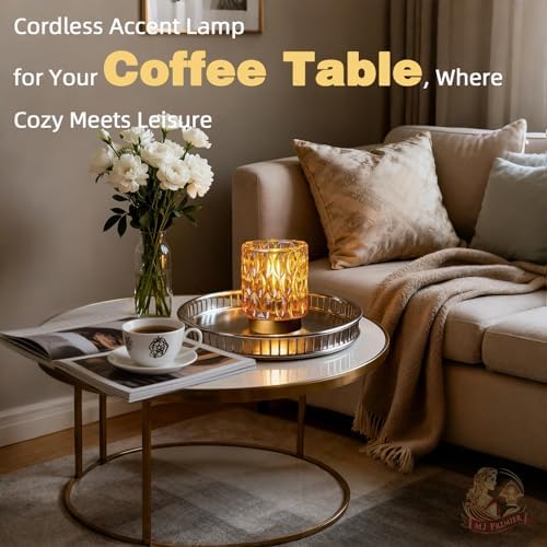 Battery Operated Table Lamp Timer, Small Cordless Lamps Decorative, Amber - Image 2