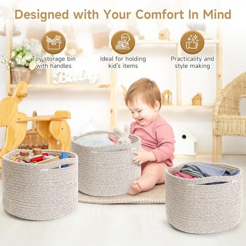 3 Pack Small Rope Storage Baskets, 9.82×9.82×7.1", Brown - Image 3