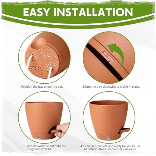 5 Pack 6 Inch Self Watering Planters for Indoor Plants, Automatic Watering Pots for Busy Plant Parents & Vacation, Decorative Modern Flower Pots with Drainage & Saucers (Terra Cotta, 6 inch) - Image 3