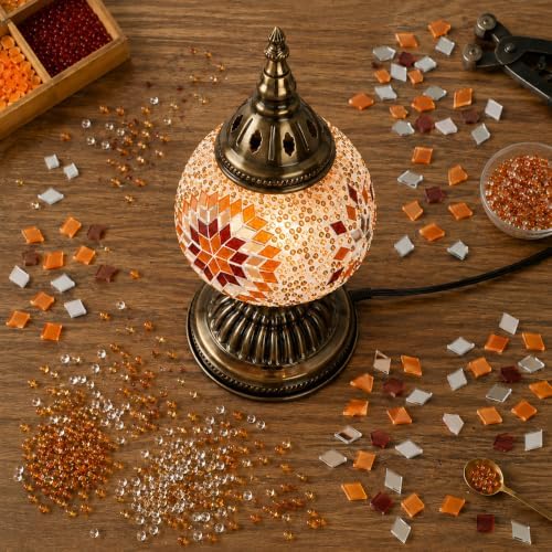 KRAFTSTORIES Turkish Mosaic Lamp Kit DIY Glass Decorative Table Bedside Night Light Tabletop for Living Room Bedroom | Make Your Own Lamp | Antique Bronze Base (Sunset) - Image 2