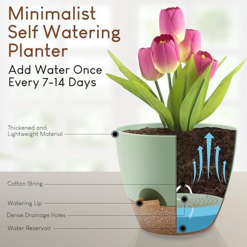 YNNICO Self Watering Plant Pots 10/9/8/7.5/7 inch for Indoor Plants - Image 4