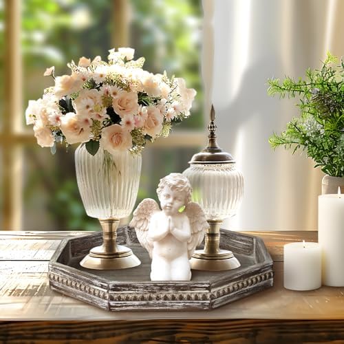 Wooden Decorative Tray, Small Serving Tray with Wood Bead, Farmhouse Big Tray for Ottoman, Countertop, Coffee Tabl, 13" x 13"x 1.6" (Retro Brown) - Image 4