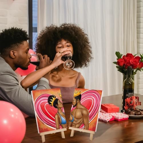 Paint and Sip Kit for Adults Date Night Painting for Couples Pre Drawn Canvas to Paint Art Party Set Afro Couple 2 Pack Valentine King and Queen 8 x10 in - Image 6
