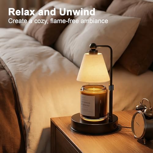 Candle Warmer Lamp with Timer, Dimmable, Adjustable Height, Modern Farmhouse Linen Shade, Black Candle Warming Lamp for Up to 6-Inch Jar Candles, 2 Bulbs Included - Image 4